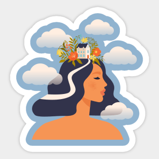 Woman with house and flowers on the head Sticker